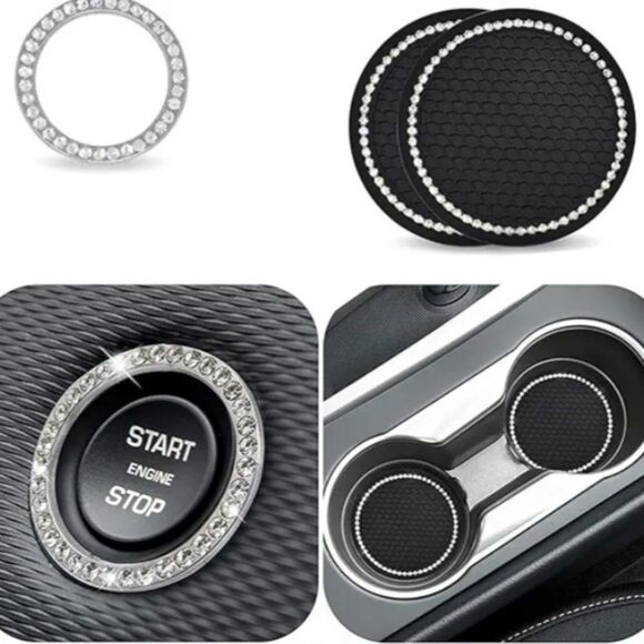 3pcs Reinstone Bling Universal Car lnteriorAccessories Set ~Black - Picture 1 of 4